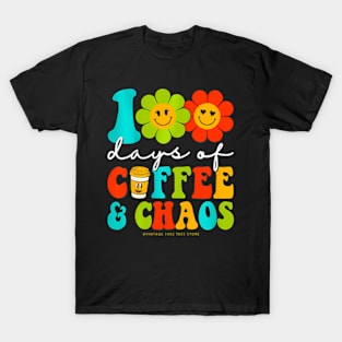 Groovy 100 Days Of Coffee  Chaos Teacher 100 Days Of School T-Shirt